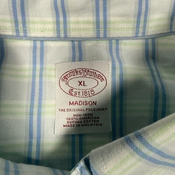 Brooks Brothers Shirt Mens XL Blue Green Plaid Madison Non Iron Button Down - Picture 4 of 11